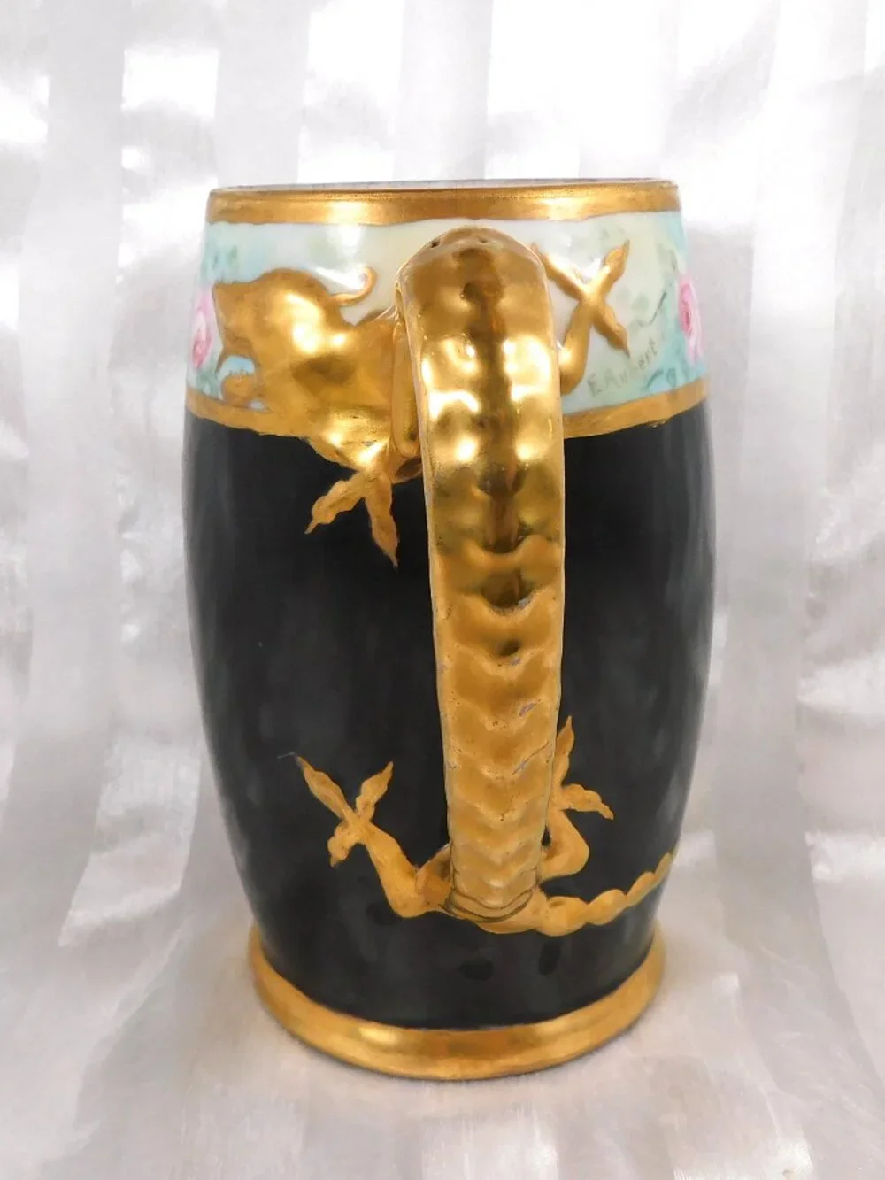 Signed Floral Mug with Dragon Handle # 26286